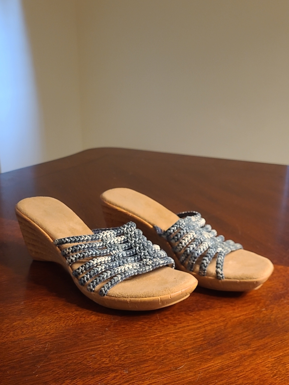 Women’s Italian Shoemakers Salsa Multi-strap Wedge Slide Sandals Blue & White 8